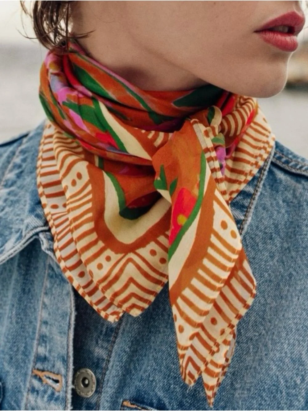 Zara Watercolor Print Modal Silk Scarf in Orange. Brand new!